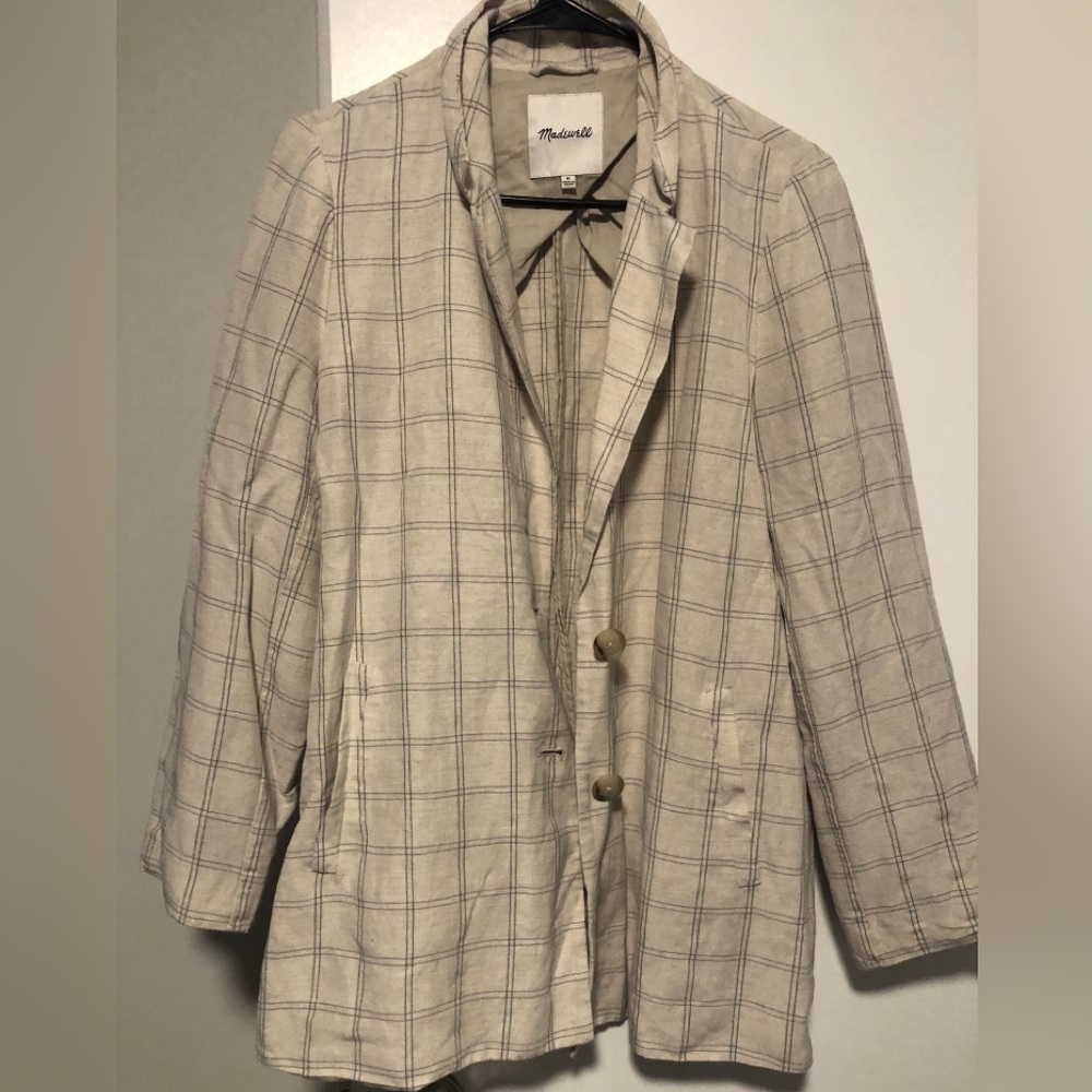 Madewell Checkered Long Linen Blazer